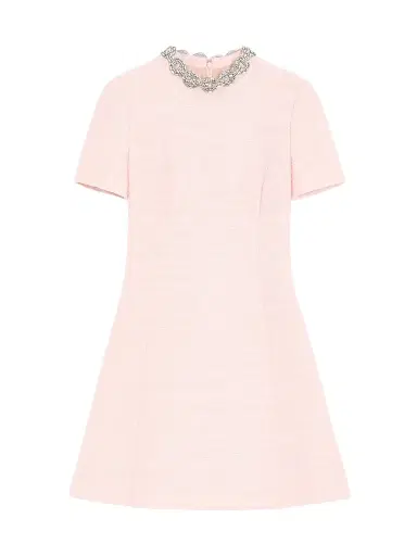 Valentino Garavani Women's Embroidered Crinkle Cotton Tweed Short Dress - Pink | Thumbnail 1