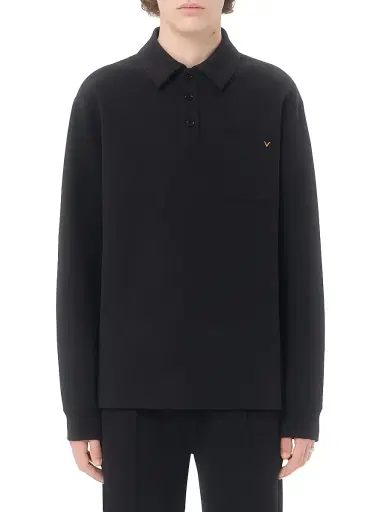 Valentino Garavani Men's Cotton Polo Shirt with VGold - Black | Thumbnail 3 Valentino Garavani Men's Cotton Polo Shirt with VGold - Black | Thumbnail 3