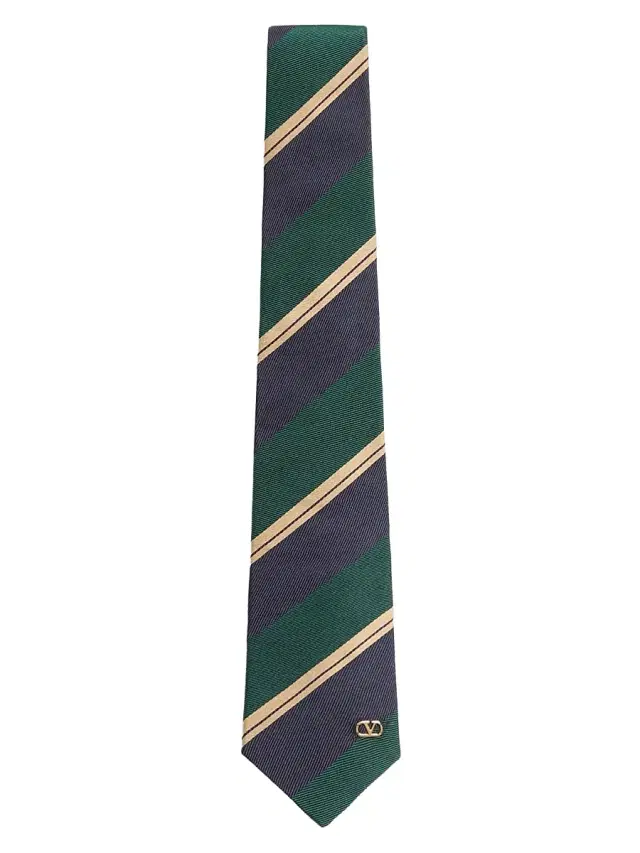 Valentino Garavani Men's Jacquard Regimental Silk Tie - Green Blue