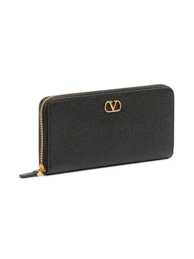 Valentino Garavani Women's V-Logo Signature Zippered Wallet in Grainy Calfskin Leather - Black | Thumbnail 5