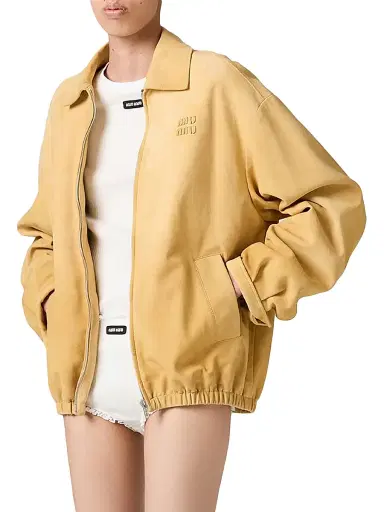 Miu Miu Women's Waxed Suede Blouson Jacket - Beige Khaki - Size 10 | Thumbnail 2