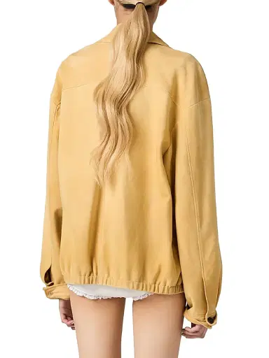 Miu Miu Women's Waxed Suede Blouson Jacket - Beige Khaki - Size 10 | Thumbnail 3