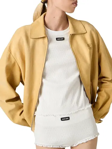 Miu Miu Women's Waxed Suede Blouson Jacket - Beige Khaki - Size 10 | Thumbnail 4