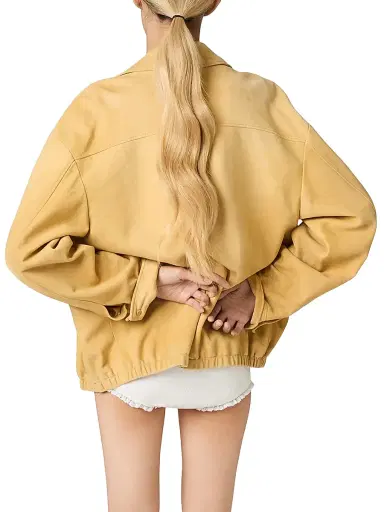 Miu Miu Women's Waxed Suede Blouson Jacket - Beige Khaki - Size 10 | Thumbnail 5