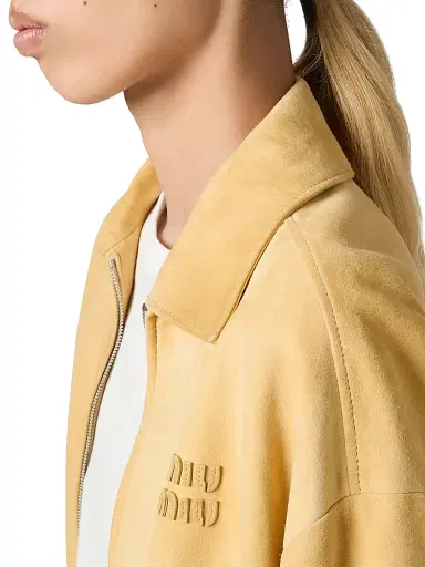 Miu Miu Women's Waxed Suede Blouson Jacket - Beige Khaki - Size 10 | Thumbnail 6