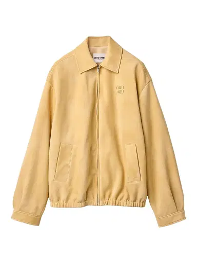 Miu Miu Women's Waxed Suede Blouson Jacket - Beige Khaki - Size 10 | Thumbnail 1