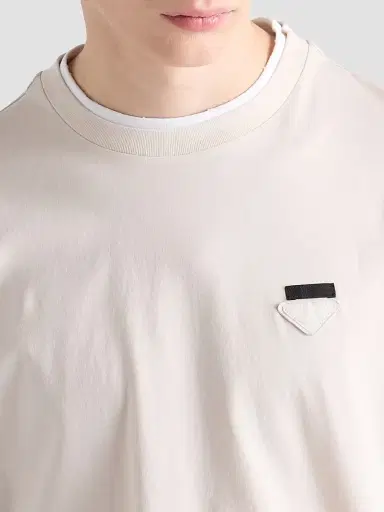 Prada Men's Cotton T-Shirt - Beige Khaki | Thumbnail 5 Prada Men's Cotton T-Shirt - Beige Khaki | Thumbnail 5