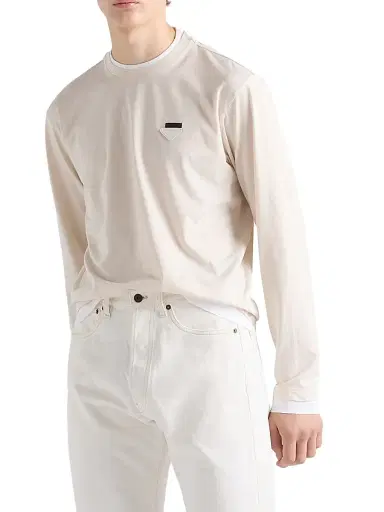 Prada Men's Long-Sleeved Cotton T-Shirt - Beige Khaki | Thumbnail 2