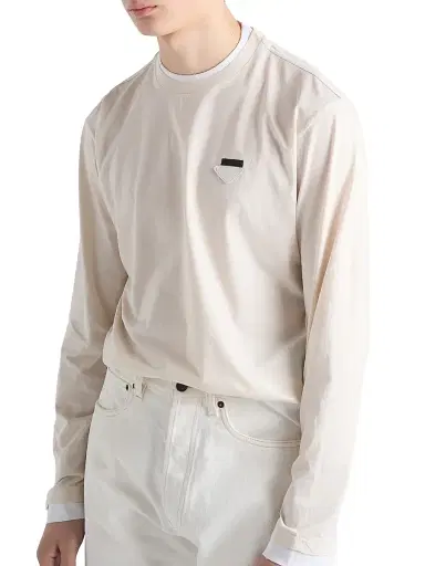 Prada Men's Long-Sleeved Cotton T-Shirt - Beige Khaki | Thumbnail 3