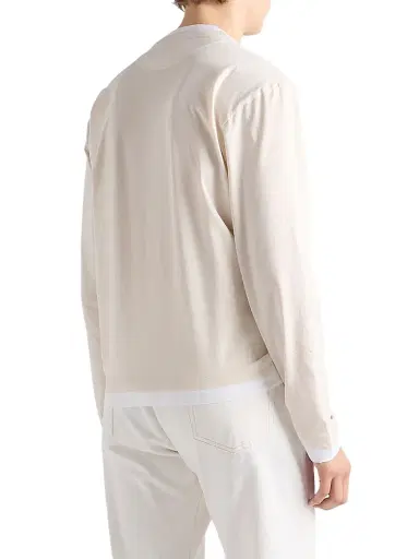 Prada Men's Long-Sleeved Cotton T-Shirt - Beige Khaki | Thumbnail 4