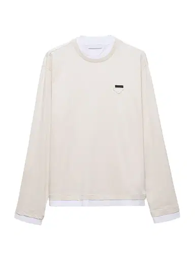 Prada Men's Long-Sleeved Cotton T-Shirt - Beige Khaki | Thumbnail 1