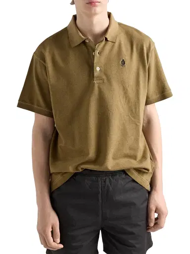 Prada Men's Garment-Dyed Cotton Polo Shirt - Brown | Thumbnail 3
