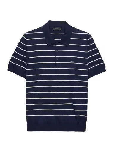 Prada Men's Short-Sleeved Striped Cotton Polo Shirt - Blue | Thumbnail 1 Prada Men's Short-Sleeved Striped Cotton Polo Shirt - Blue | Thumbnail 1