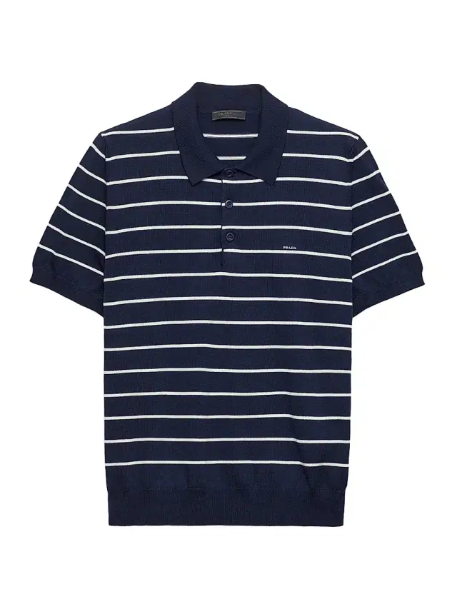 Men's Short-Sleeved Striped Cotton Polo Shirt - Blue