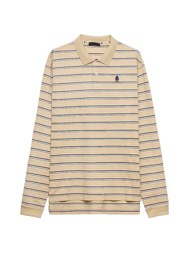 Men's Striped Cotton Piqué Polo Shirt - Beige Khaki