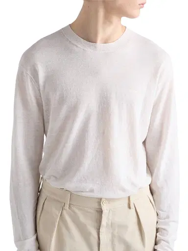 Prada Men's Long-Sleeved Linen and Silk Sweater - White - Size 44 | Thumbnail 2 Prada Men's Long-Sleeved Linen and Silk Sweater - White - Size 44 | Thumbnail 2