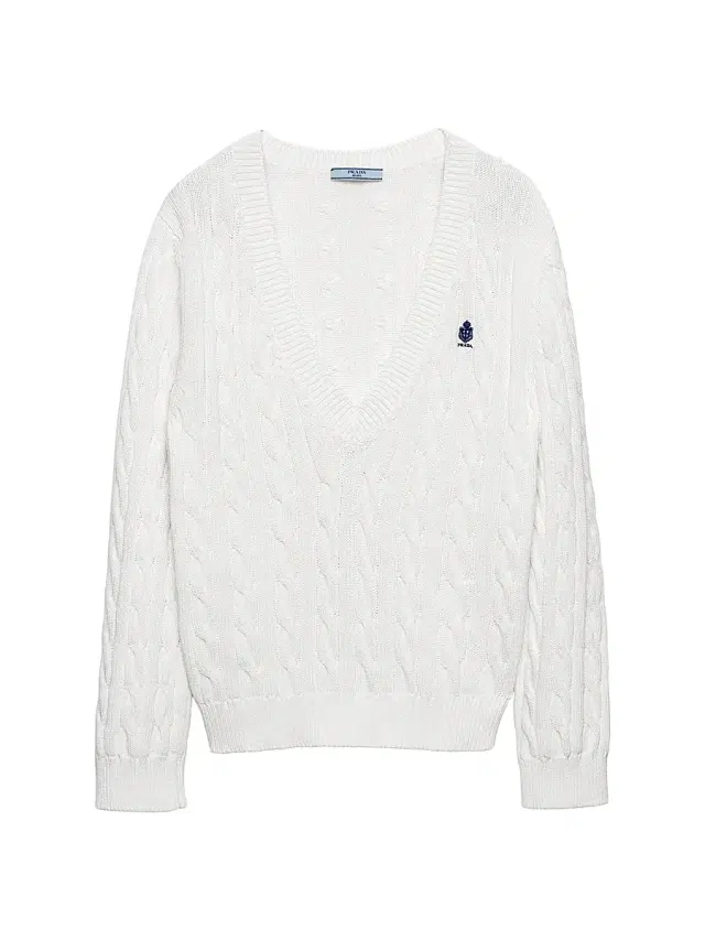 Women's Cable-Knit V-Neck Cotton Sweater - White