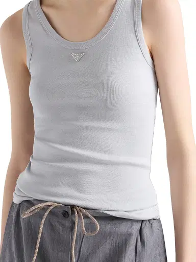 Prada Women's Ribbed Knit Tank Top - Grey | Thumbnail 4