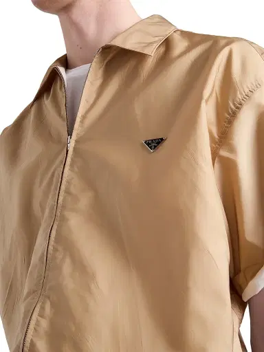Prada Men's Short-Sleeved Re-Nylon Zipper Shirt - Brown | Thumbnail 5