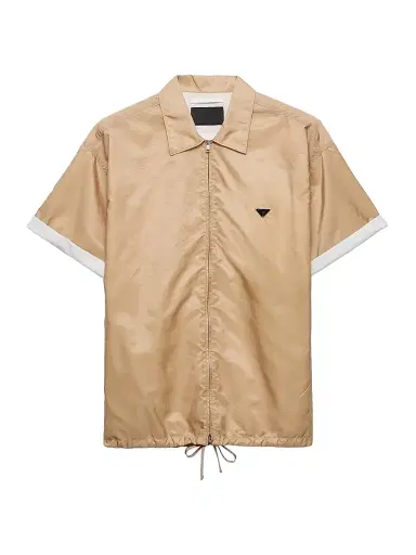 Prada Men's Short-Sleeved Re-Nylon Zipper Shirt - Brown | Thumbnail 1