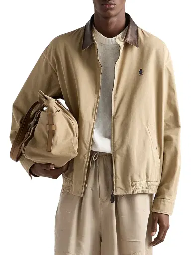 Prada Men's Cotton Jacket with Leather Details - Beige Khaki - Size XXXL | Thumbnail 2 Prada Men's Cotton Jacket with Leather Details - Beige Khaki - Size XXXL | Thumbnail 2