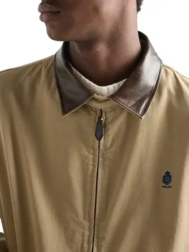 Prada Men's Cotton Jacket with Leather Details - Beige Khaki - Size XXXL | Thumbnail 5 Prada Men's Cotton Jacket with Leather Details - Beige Khaki - Size XXXL | Thumbnail 5