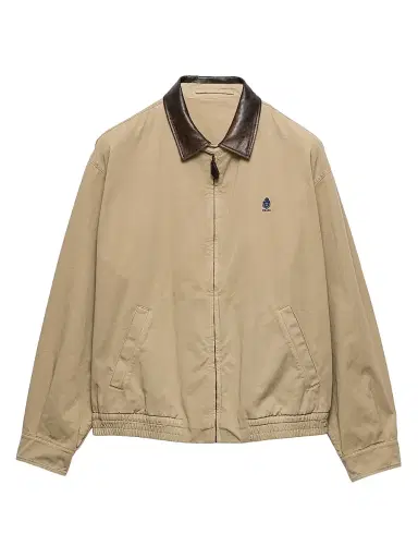 Prada Men's Cotton Jacket with Leather Details - Beige Khaki - Size XXXL | Thumbnail 1 Prada Men's Cotton Jacket with Leather Details - Beige Khaki - Size XXXL | Thumbnail 1