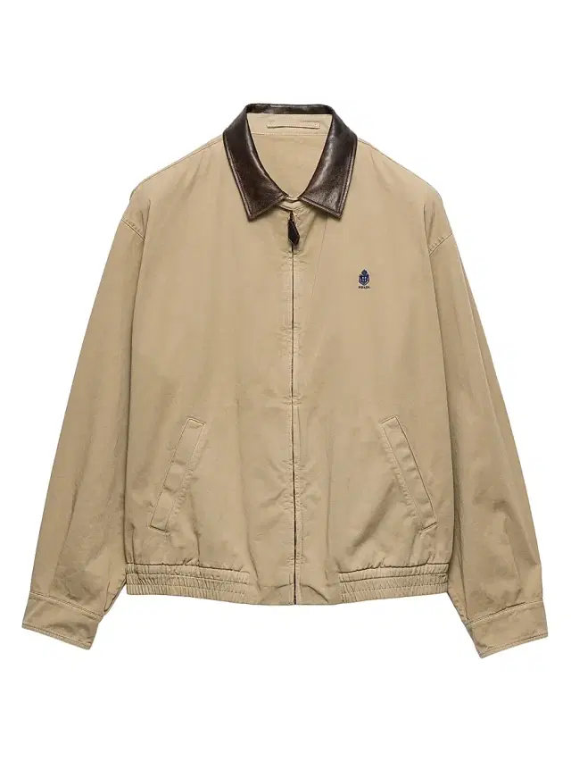 Men's Cotton Jacket with Leather Details - Beige Khaki