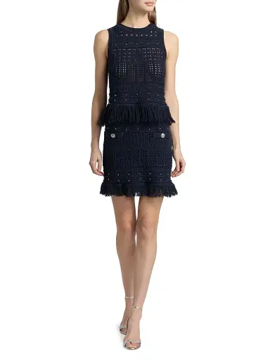 Milly Women's Beaded Fringe Knit Sleeveless Top - Navy | Thumbnail 2 Milly Women's Beaded Fringe Knit Sleeveless Top - Navy | Thumbnail 2