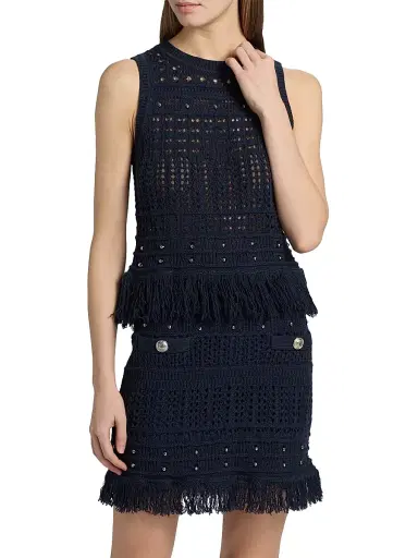 Milly Women's Beaded Fringe Knit Sleeveless Top - Navy | Thumbnail 3 Milly Women's Beaded Fringe Knit Sleeveless Top - Navy | Thumbnail 3