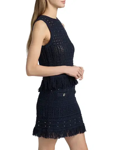 Milly Women's Beaded Fringe Knit Sleeveless Top - Navy | Thumbnail 4 Milly Women's Beaded Fringe Knit Sleeveless Top - Navy | Thumbnail 4