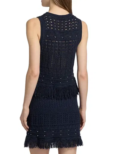 Milly Women's Beaded Fringe Knit Sleeveless Top - Navy | Thumbnail 5 Milly Women's Beaded Fringe Knit Sleeveless Top - Navy | Thumbnail 5