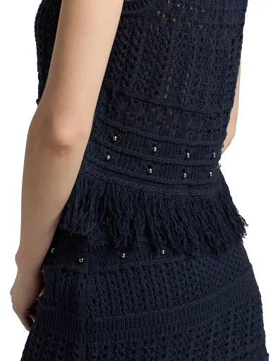 Milly Women's Beaded Fringe Knit Sleeveless Top - Navy | Thumbnail 6 Milly Women's Beaded Fringe Knit Sleeveless Top - Navy | Thumbnail 6