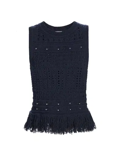 Milly Women's Beaded Fringe Knit Sleeveless Top - Navy | Thumbnail 1 Milly Women's Beaded Fringe Knit Sleeveless Top - Navy | Thumbnail 1