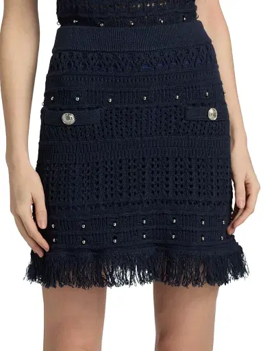 Milly Women's Beaded Fringe Miniskirt - Navy | Thumbnail 3