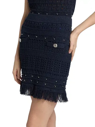 Milly Women's Beaded Fringe Miniskirt - Navy | Thumbnail 4