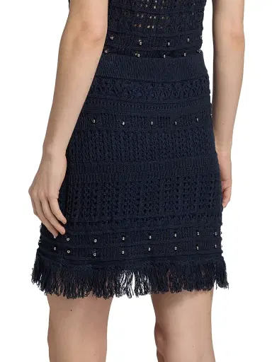 Milly Women's Beaded Fringe Miniskirt - Navy | Thumbnail 5