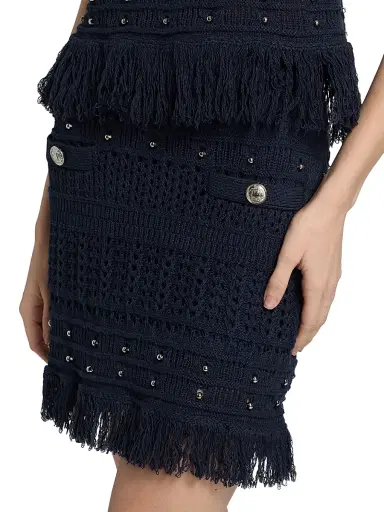 Milly Women's Beaded Fringe Miniskirt - Navy | Thumbnail 6