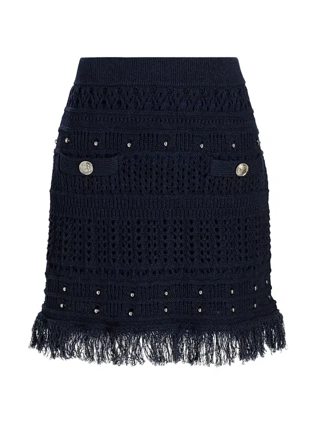 Milly Women's Beaded Fringe Miniskirt - Navy