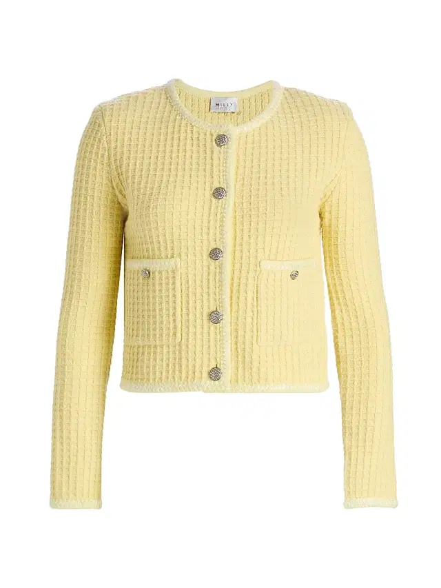 Milly Women's Sade Textured Knit Cardigan - Yellow