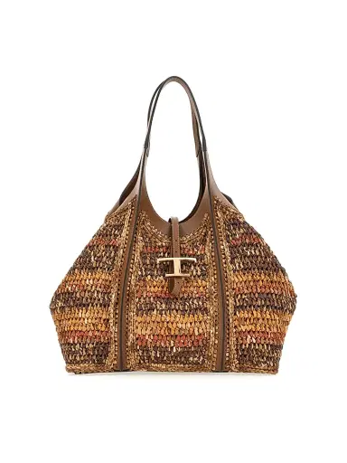 Tod's Women's T Timeless Medium Raffia & Leather Tote Bag - Beige | Thumbnail 1 Tod's Women's T Timeless Medium Raffia & Leather Tote Bag - Beige | Thumbnail 1