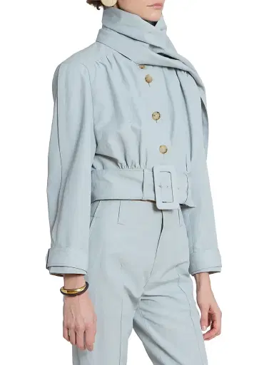 Chloé Women's Belted Linen-Cotton Crop Jacket - Storm Grey | Thumbnail 4 Chloé Women's Belted Linen-Cotton Crop Jacket - Storm Grey | Thumbnail 4