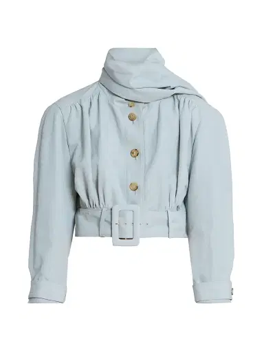 Chloé Women's Belted Linen-Cotton Crop Jacket - Storm Grey | Thumbnail 1 Chloé Women's Belted Linen-Cotton Crop Jacket - Storm Grey | Thumbnail 1