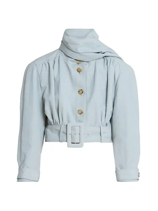 Chloé Women's Belted Linen-Cotton Crop Jacket - Storm Grey