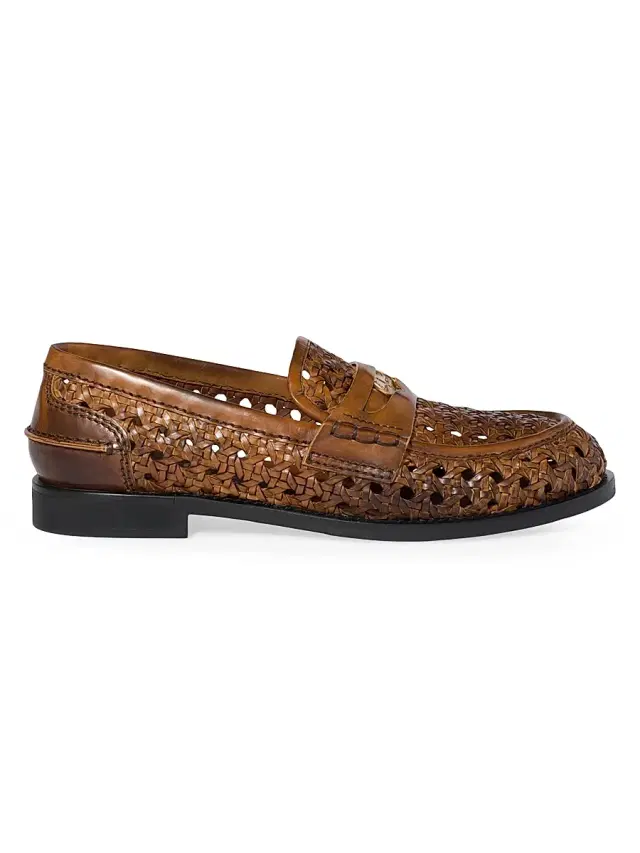 Women's Woven Leather Loafers - Brown