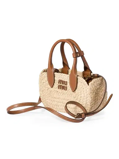 Miu Miu Women's Raffia Top Handle Bag - Beige Khaki | Thumbnail 2 Miu Miu Women's Raffia Top Handle Bag - Beige Khaki | Thumbnail 2