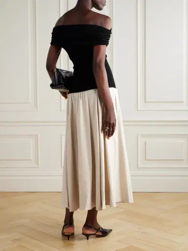 Simkhai Adaline off-the-shoulder linen-blend and recycled satin-jersey midi dress | Thumbnail 3 Simkhai Adaline off-the-shoulder linen-blend and recycled satin-jersey midi dress | Thumbnail 3