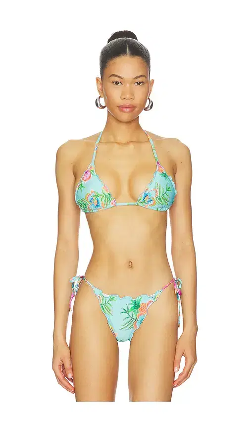 PQ Embroidered Lettuce Edge Triangle Bikini Top