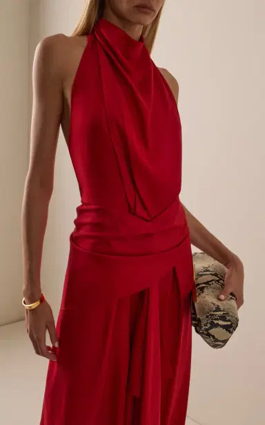 Brandon Maxwell Exclusive The Marin Draped Twill Midi Scarf Dress | Thumbnail 2 Brandon Maxwell Exclusive The Marin Draped Twill Midi Scarf Dress | Thumbnail 2