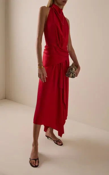 Brandon Maxwell Exclusive The Marin Draped Twill Midi Scarf Dress | Thumbnail 3 Brandon Maxwell Exclusive The Marin Draped Twill Midi Scarf Dress | Thumbnail 3